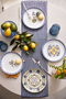 Hermia 2100002909001 Juego de Servir Pasteles Porcelana Azul Apto Microondas y Lavavajillas 4 Piezas